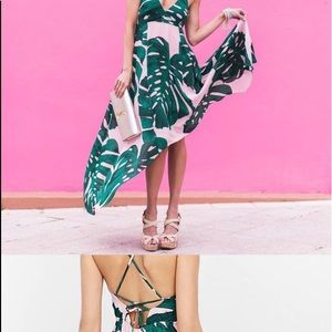 Express Pink and Green Palm Print Dress